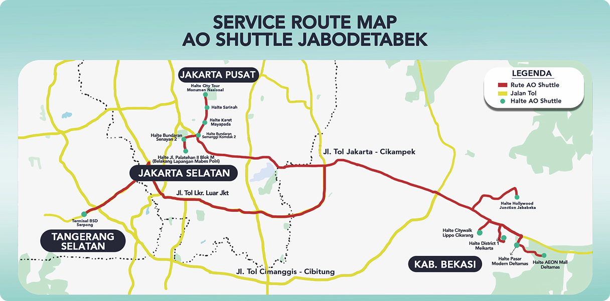 Service Route Map AO Shuttle Jabodetabek